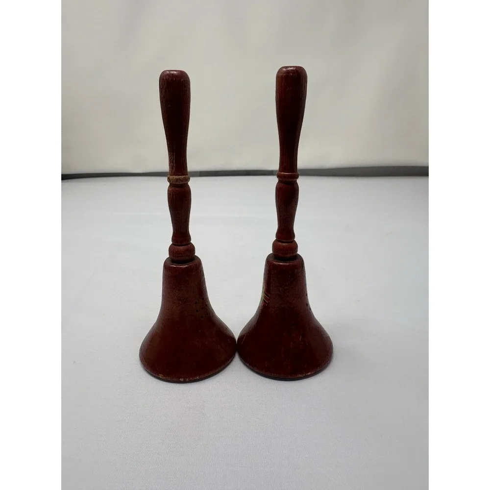 Vintage‎ Brown American Dinner Handcrafted Wood Handle Bell Salt & Pepper Shaker